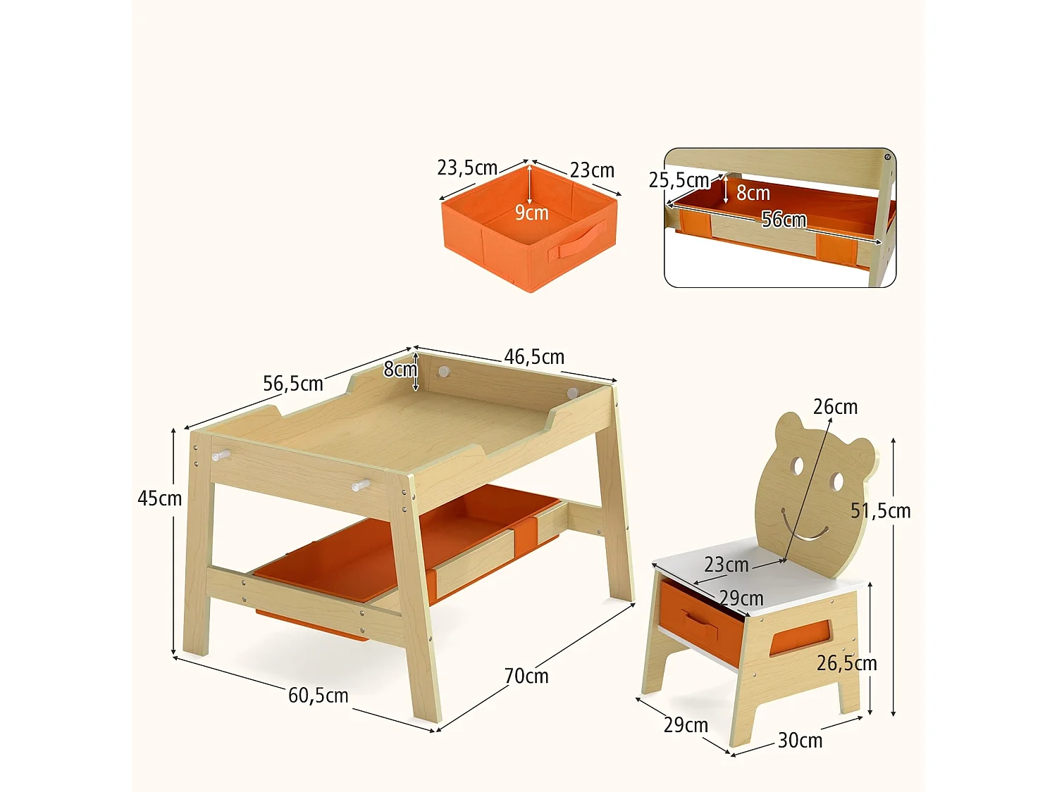 Table Enfant avec 2 Chaises Bureau Enfant 5 en 1 avec Tableau Noir/Tableau Blanc Réversible 4 Crochets pour 3-10 Ans Naturel