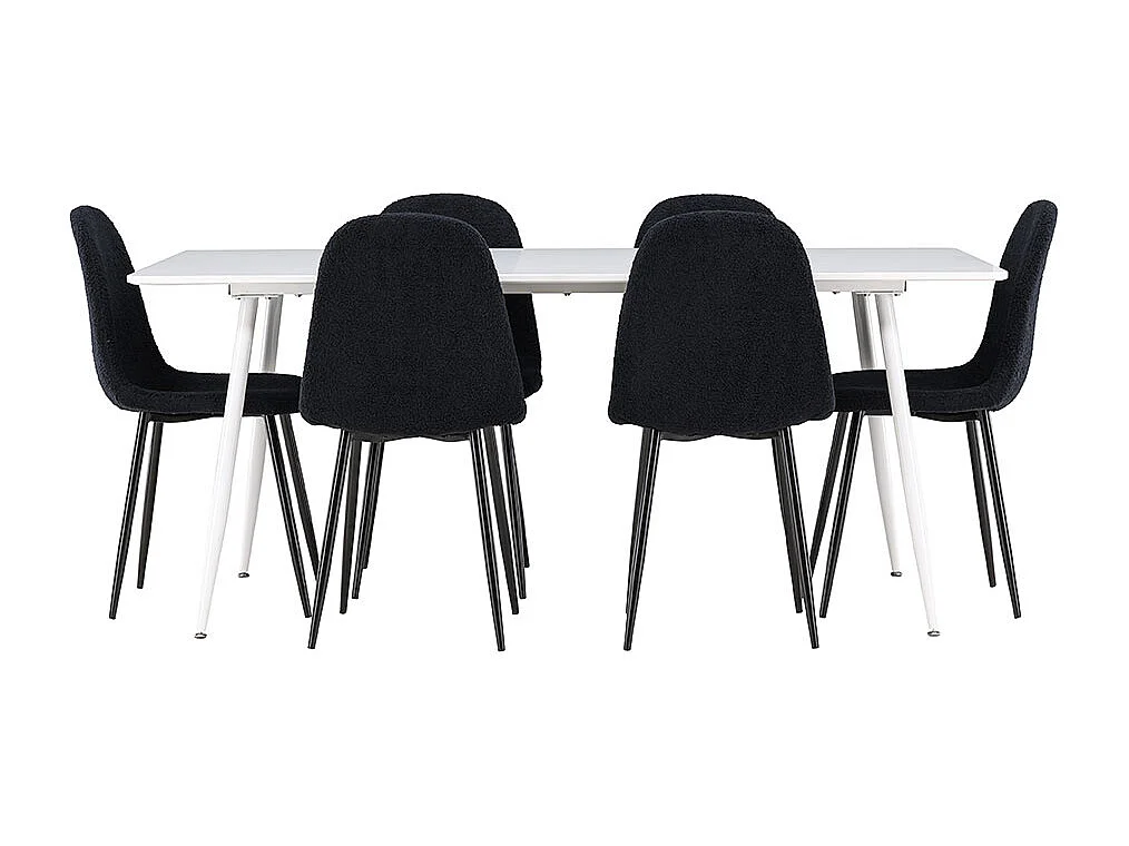 Silar ensemble pour salle à manger table 90x180cm et 6 chaises teddy blanc.
