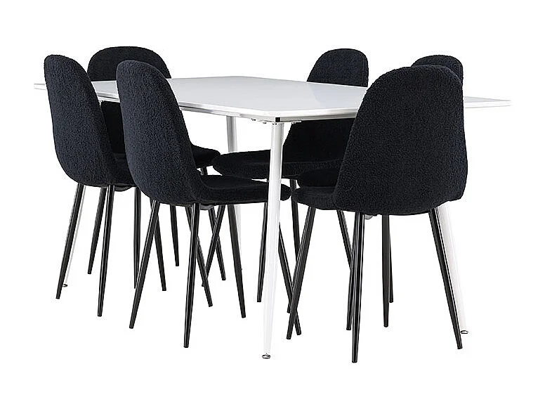 Silar ensemble pour salle à manger table 90x180cm et 6 chaises teddy blanc.