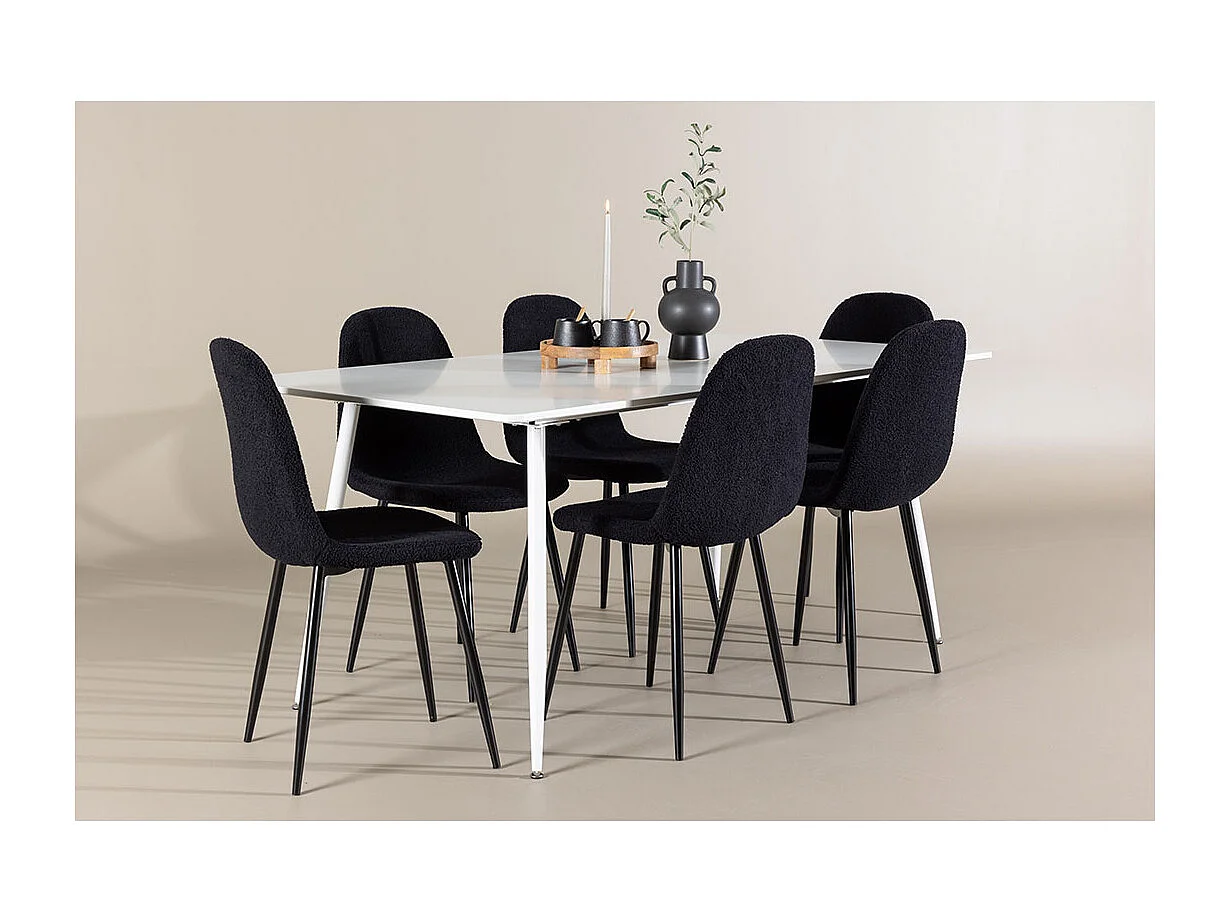 Silar ensemble pour salle à manger table 90x180cm et 6 chaises teddy blanc.