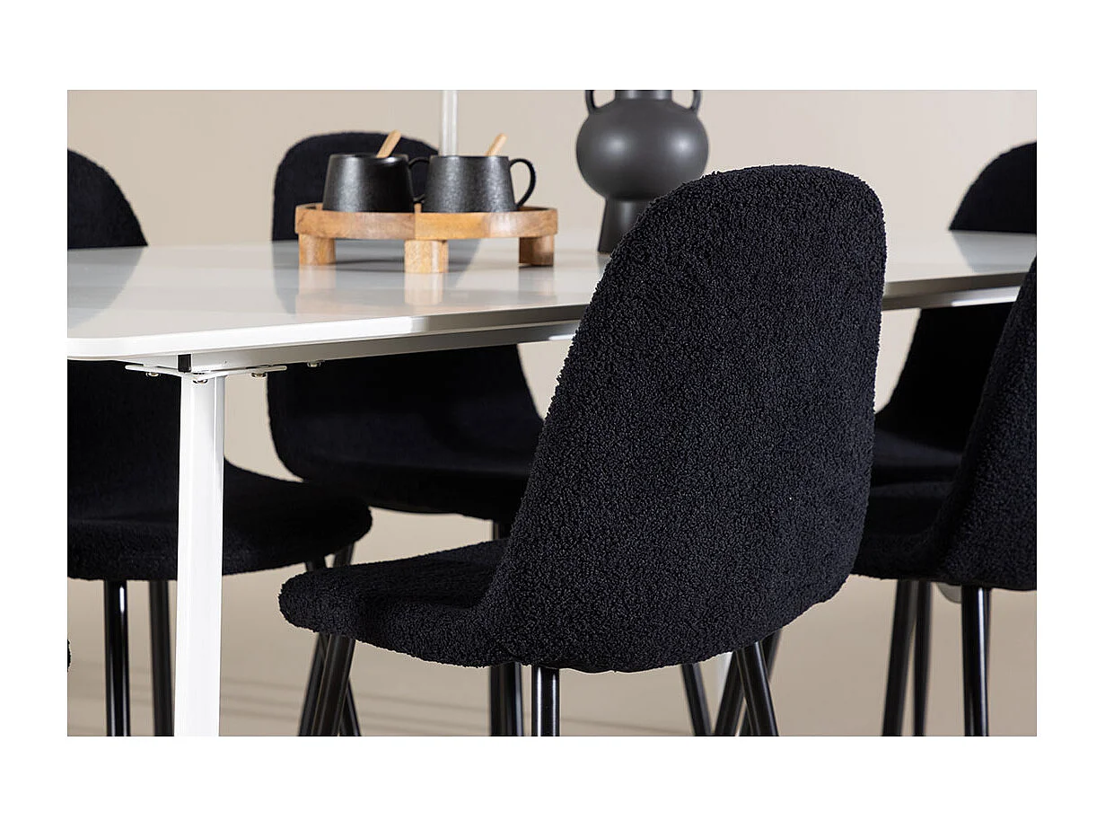 Silar ensemble pour salle à manger table 90x180cm et 6 chaises teddy blanc.