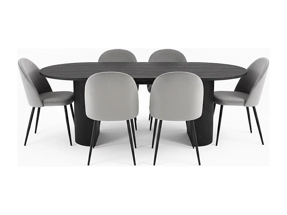 Kyoto ensemble de table à manger table à manger brun foncé, 6 chaises en velours gris.