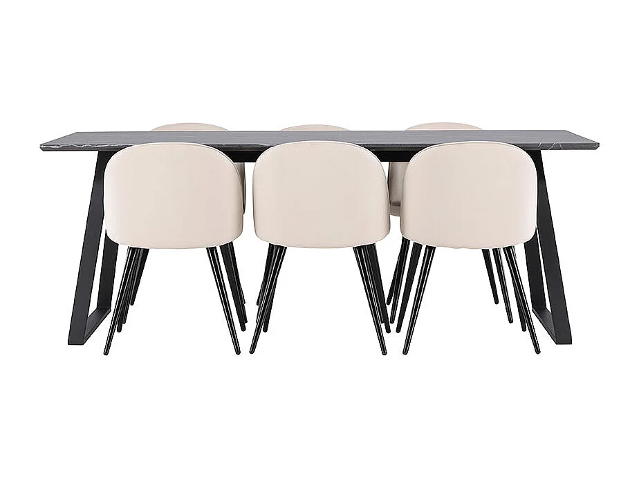 Malaga ensemble pour salle à manger table de salle à manger 90x200cm gris foncé et 6 Skagen chaise velours beige.