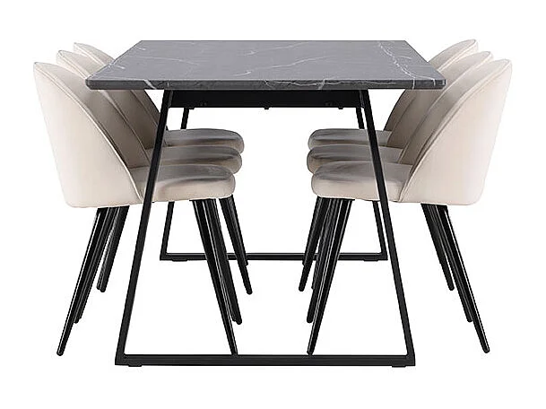 Malaga ensemble pour salle à manger table de salle à manger 90x200cm gris foncé et 6 Skagen chaise velours beige.