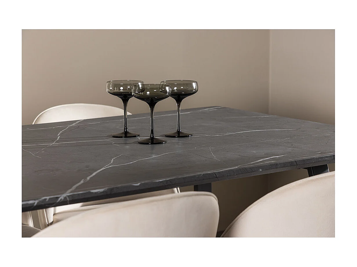 Malaga ensemble pour salle à manger table de salle à manger 90x200cm gris foncé et 6 Skagen chaise velours beige.