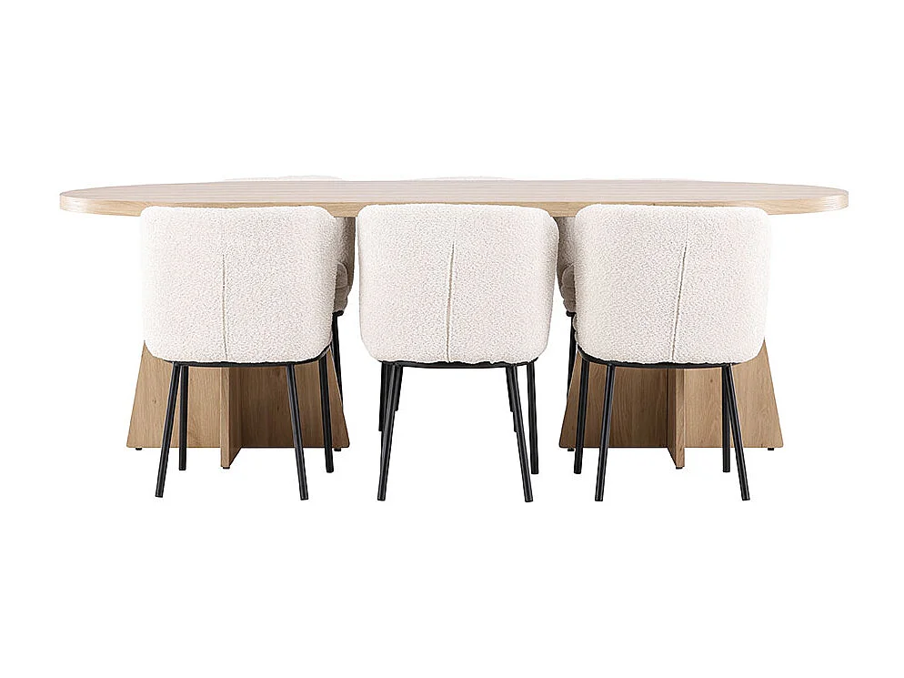 Bootcut ensemble pour salle à manger table 115x230cm et 6 chaises bouclé naturel.