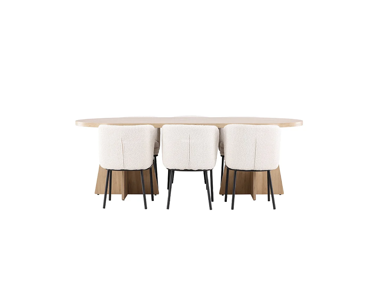 Ensemble Table à Manger & 6 Chaises "Bootcut & Agnes" 230cm Naturel & Blanc