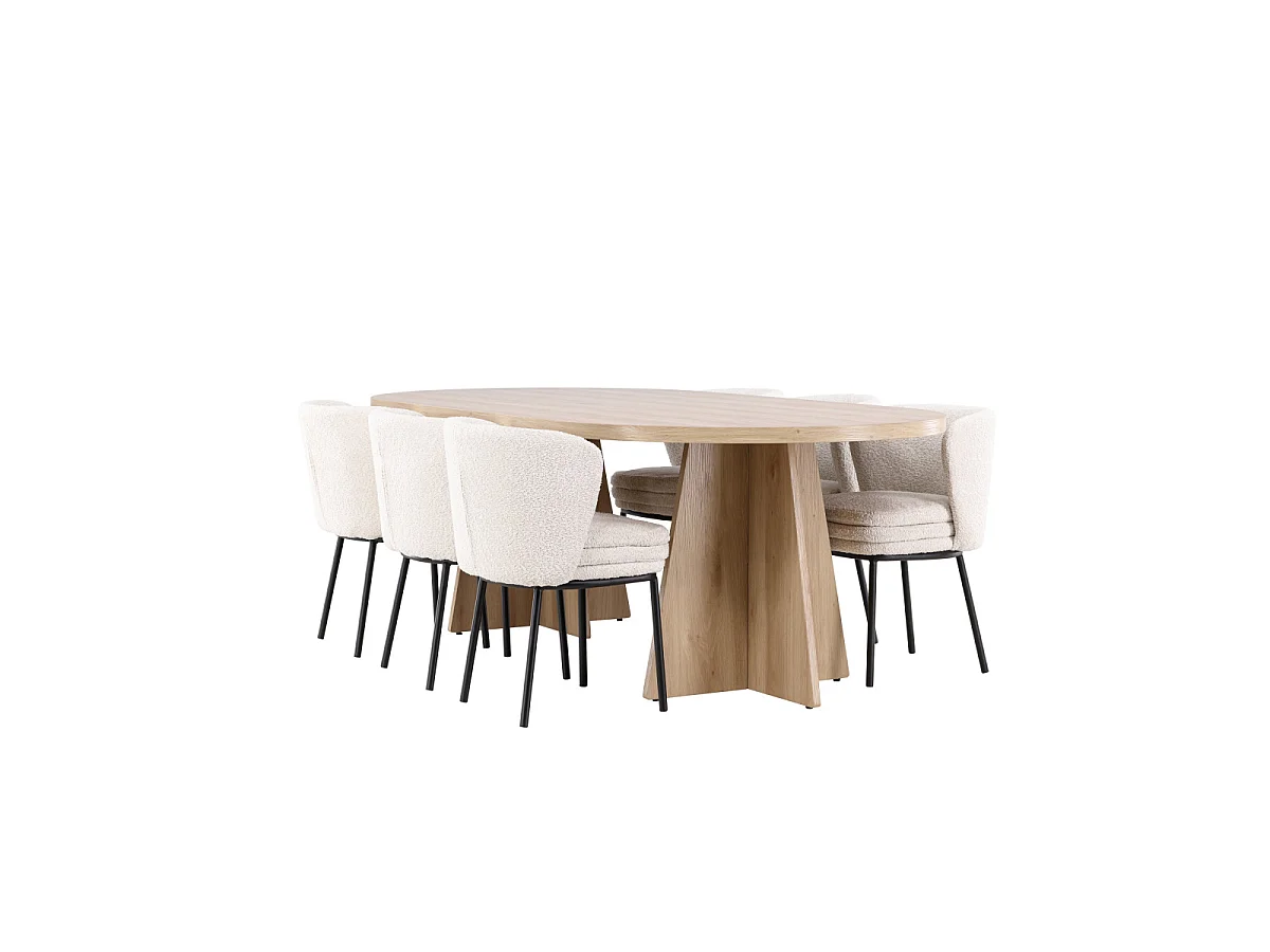 Ensemble Table à Manger & 6 Chaises "Bootcut & Agnes" 230cm Naturel & Blanc