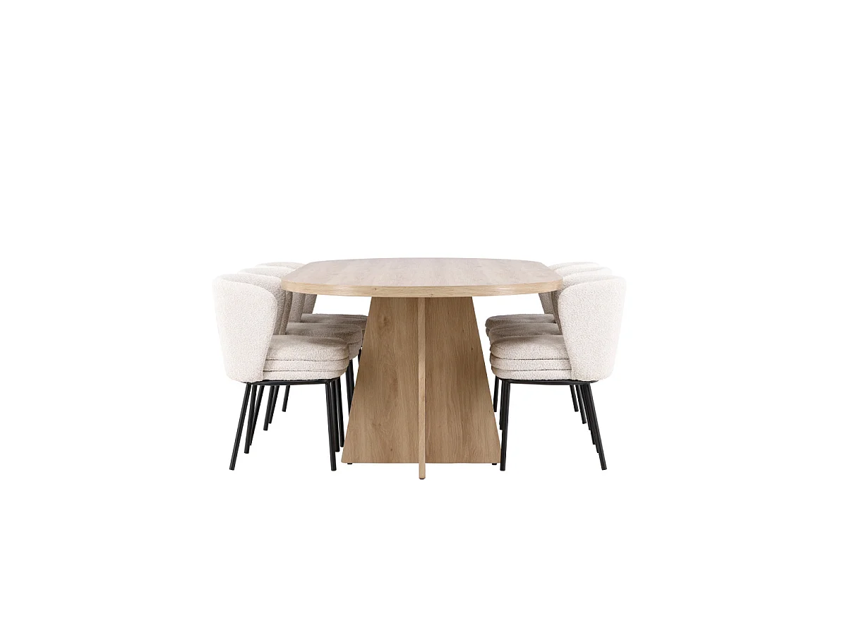 Ensemble Table à Manger & 6 Chaises "Bootcut & Agnes" 230cm Naturel & Blanc