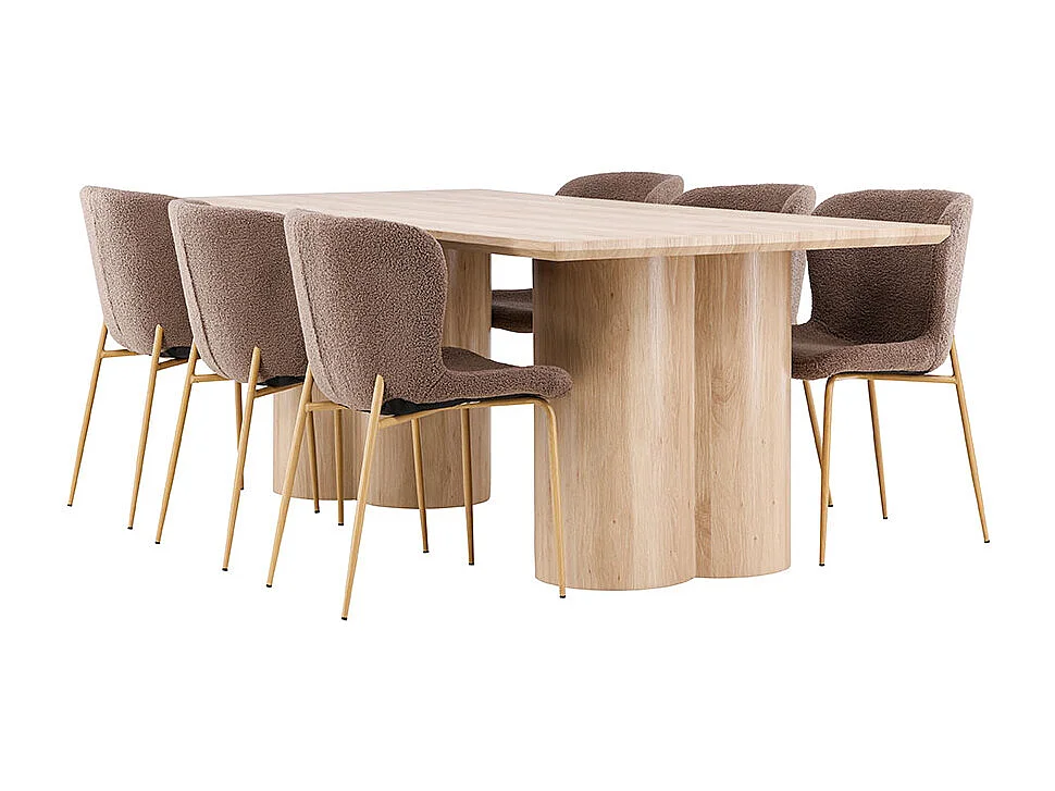 Olivia ensemble pour salle à manger table 100x210cm et 6 chaises teddy naturel.