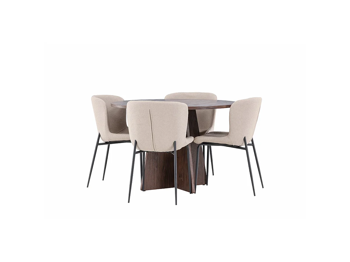 Ensemble Table à Manger & 4 Chaises "Bootcut & Modesto" 110cm Moka & Beige