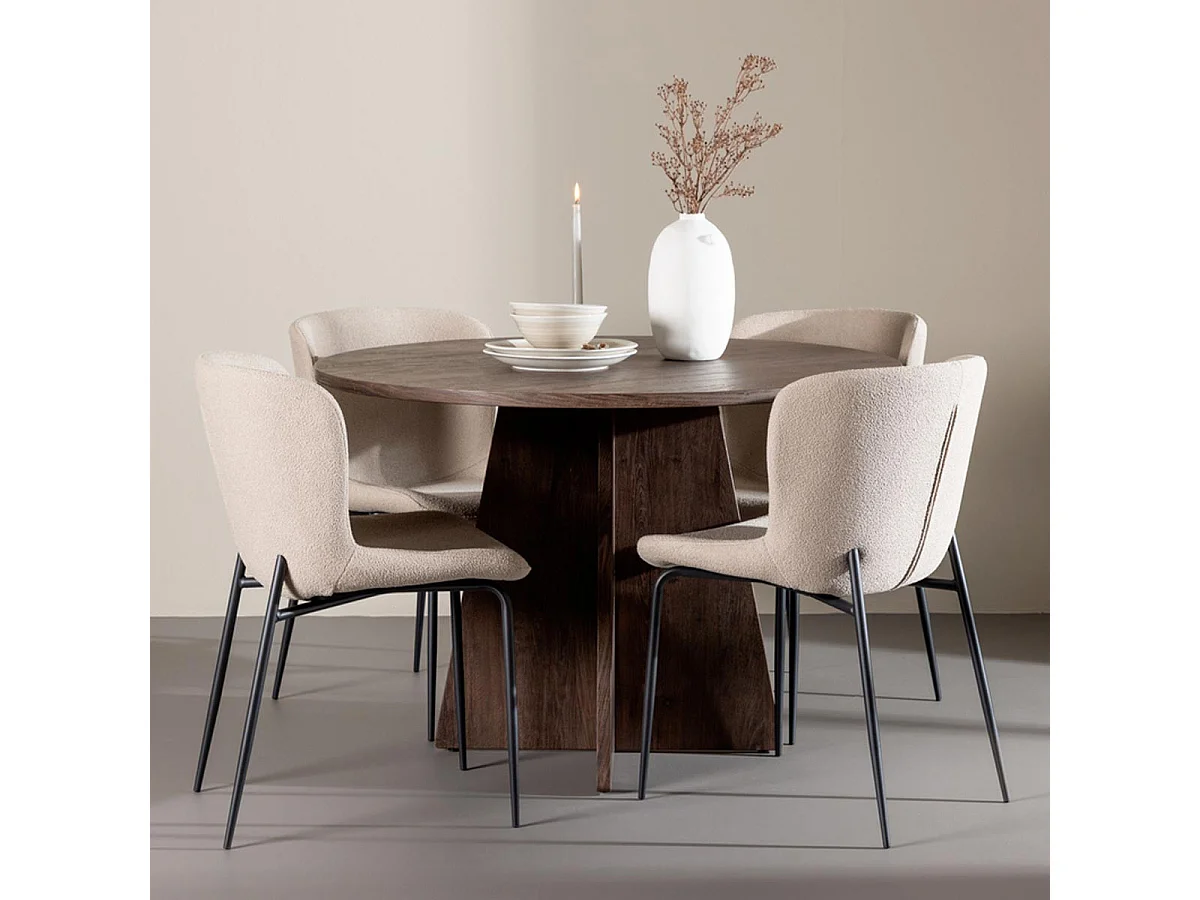Ensemble Table à Manger & 4 Chaises "Bootcut & Modesto" 110cm Moka & Beige