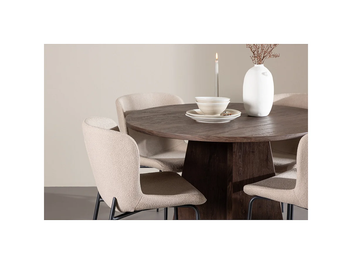 Ensemble Table à Manger & 4 Chaises "Bootcut & Modesto" 110cm Moka & Beige
