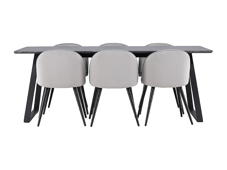Malaga ensemble pour salle à manger table de salle à manger 90x200cm gris foncé et 6 Skagen chaise velours gris.