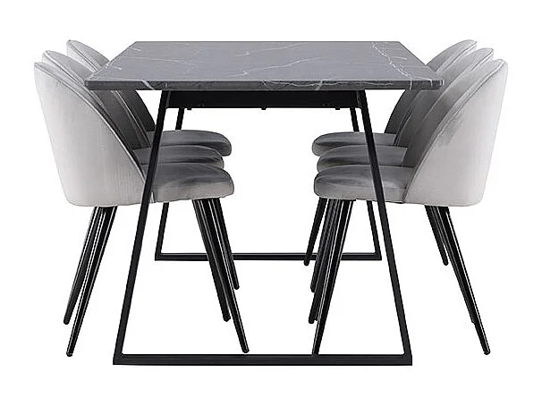 Malaga ensemble pour salle à manger table de salle à manger 90x200cm gris foncé et 6 Skagen chaise velours gris.
