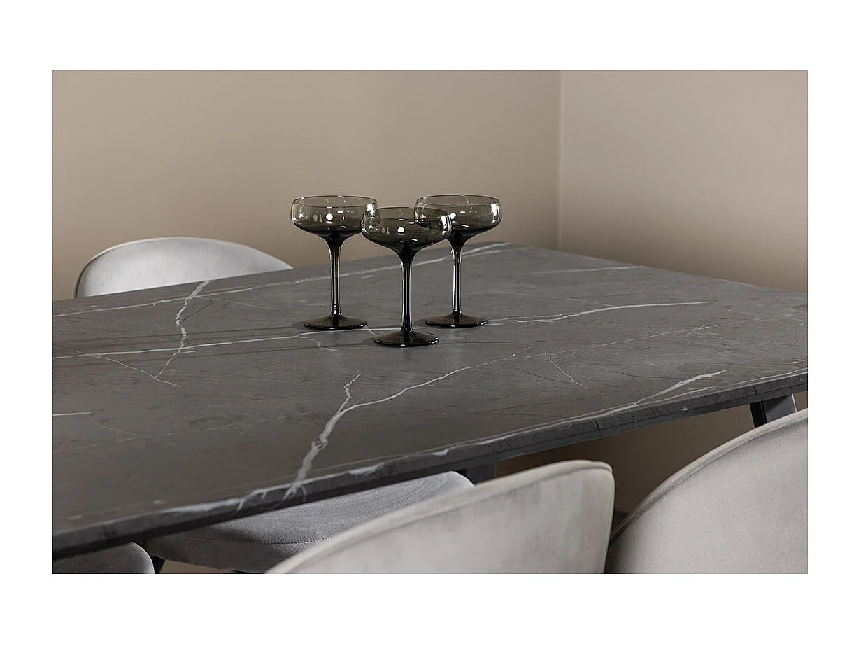 Malaga ensemble pour salle à manger table de salle à manger 90x200cm gris foncé et 6 Skagen chaise velours gris.