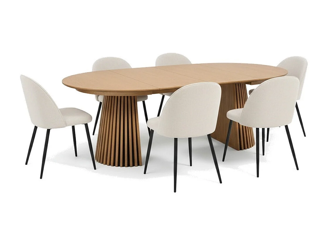 Tokyo ensemble de table à manger table à manger naturel, 6 chaises en velours côtelé beige.