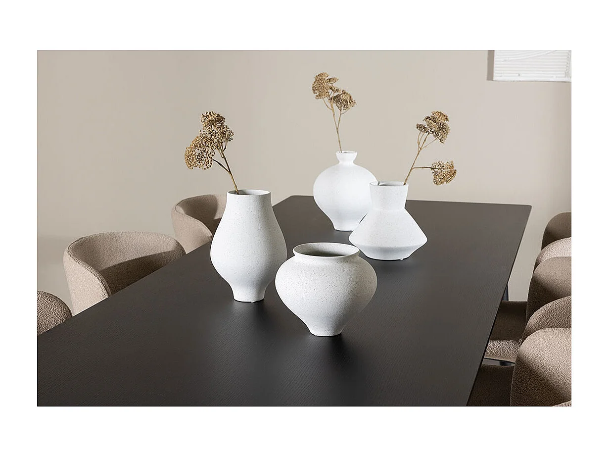 Ellis ensemble pour salle à manger table 85x230cm et 6 chaises bouclé noir.