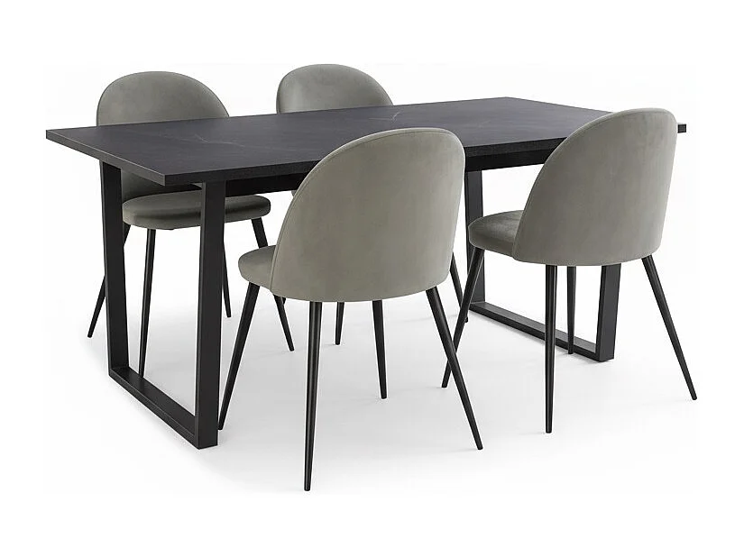 Tilst ensemble pour salle à manger table à manger impression marbre noir 90x160 4 chaises velours gris.