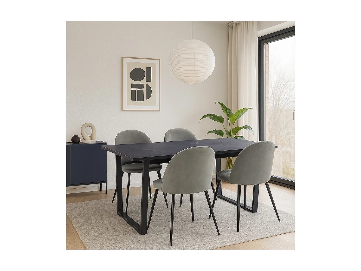 Tilst ensemble pour salle à manger table à manger impression marbre noir 90x160 4 chaises velours gris.