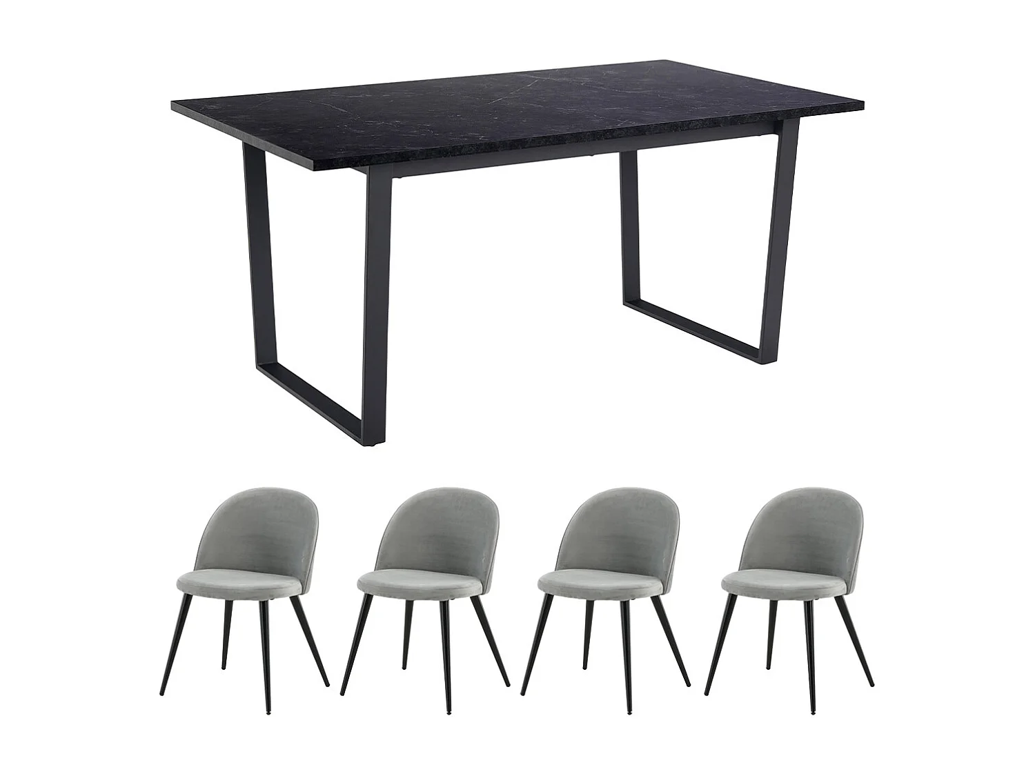 Tilst ensemble pour salle à manger table à manger impression marbre noir 90x160 4 chaises velours gris.