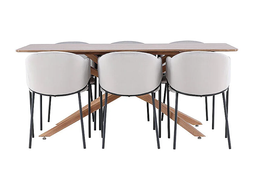 Piazza ensemble pour salle à manger table 90x180cm et 6 chaises velours avec accoudoirs mocca.