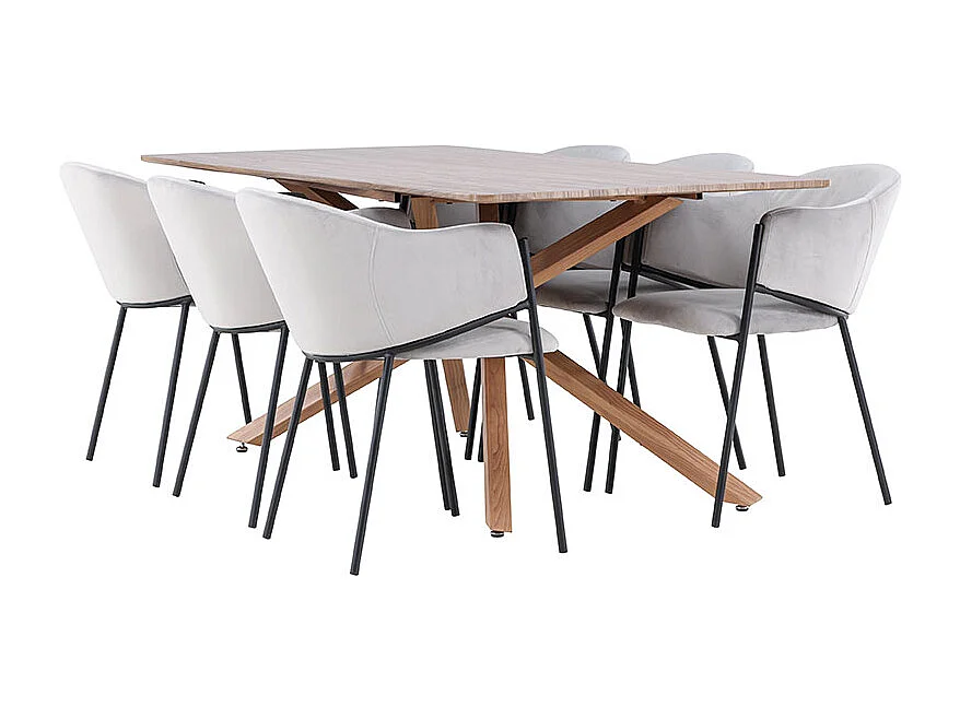 Piazza ensemble pour salle à manger table 90x180cm et 6 chaises velours avec accoudoirs mocca.