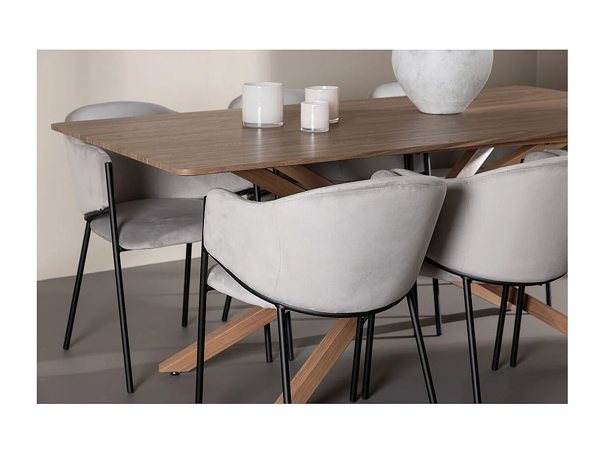 Piazza ensemble pour salle à manger table 90x180cm et 6 chaises velours avec accoudoirs mocca.