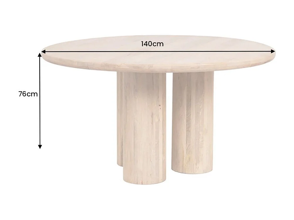Table de salle à manger ORINO ronde 140 cm en bois massif de manguier – Table design avec pieds cylindriques