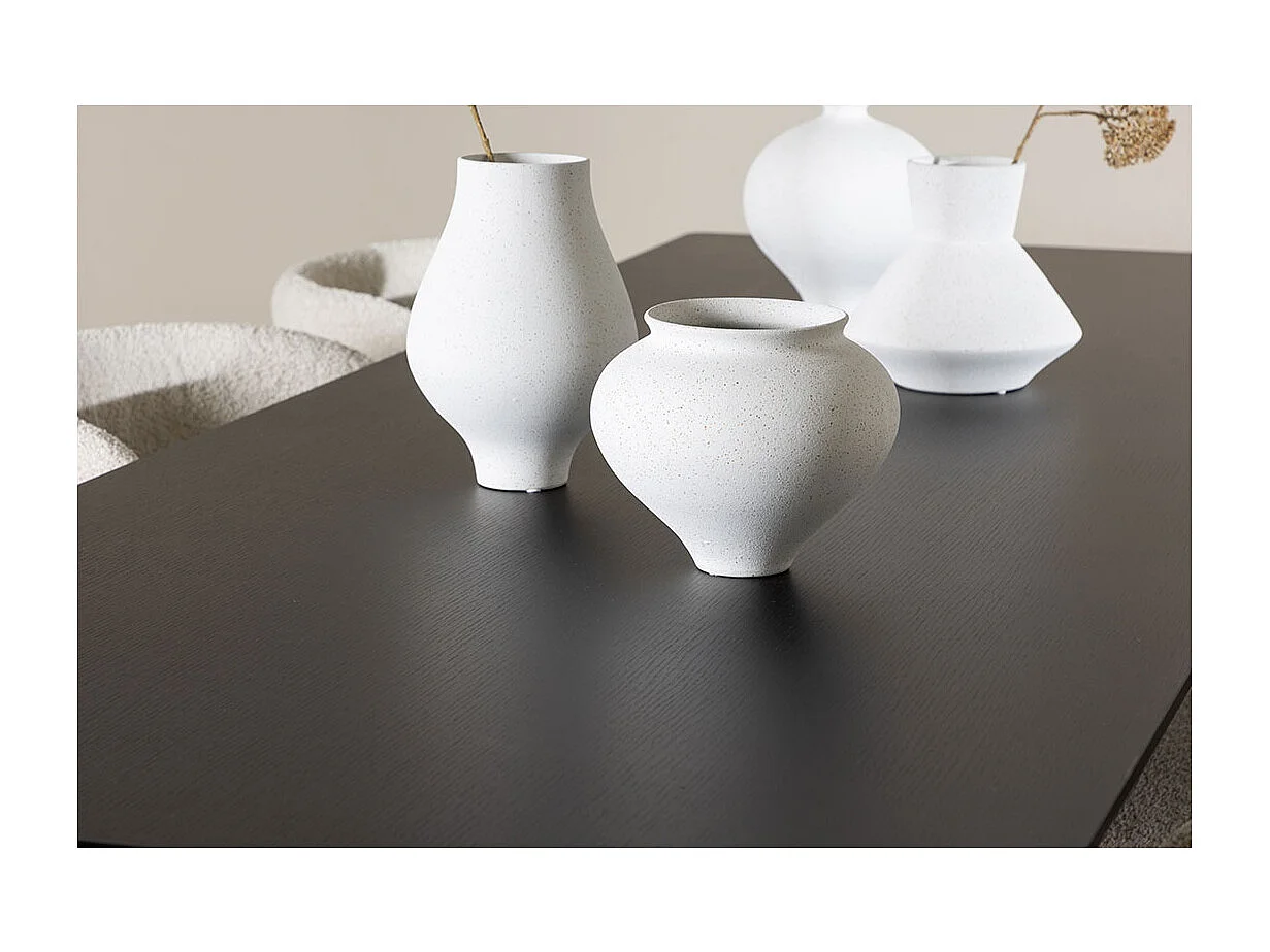 Ellis ensemble pour salle à manger table 85x230cm et 6 chaises bouclé noir.