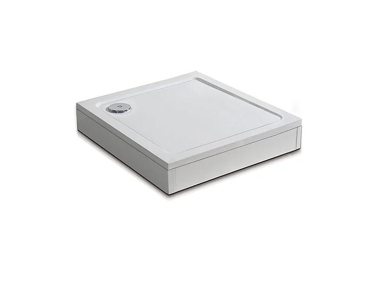 Witte douchebak 100x100cm vierkant, extra vlak, douchebak met plintset, 10 voet, douchebakafvoer en 90cm sifon