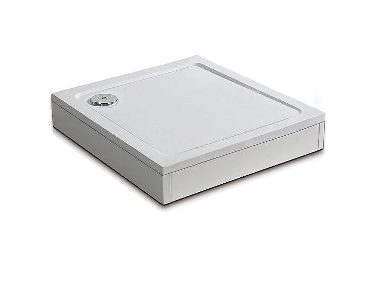 Receveur de douche blanc 100x100cm carré, Extra-plat, bac à douche avec kit de plinthe, 10 pieds, bonde de receveur et siphon 90cm