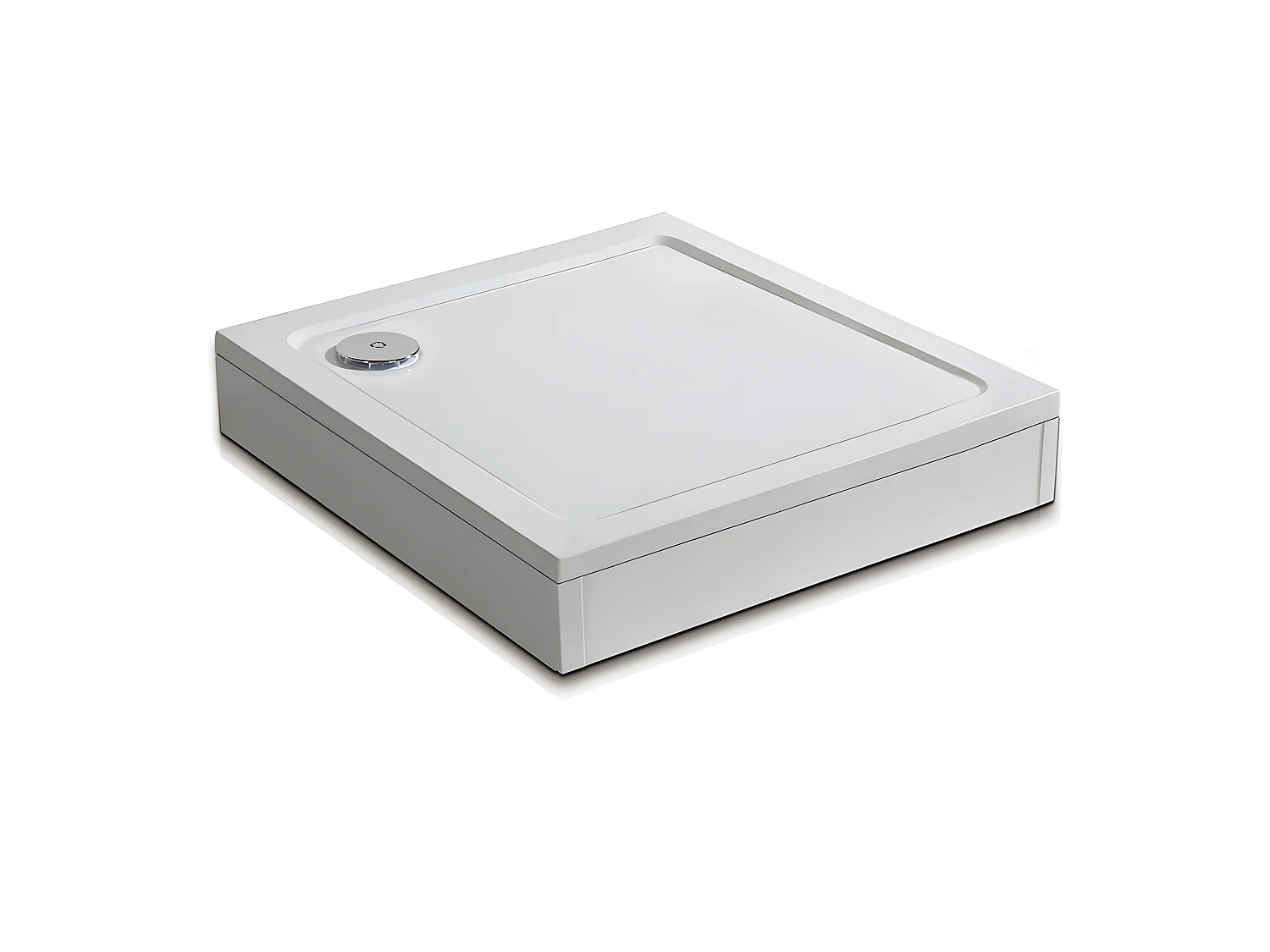 Receveur de douche blanc 90x90cm carré, Extra-plat, bac à douche avec kit de plinthe, 8 pieds, bonde de receveur et siphon 90cm