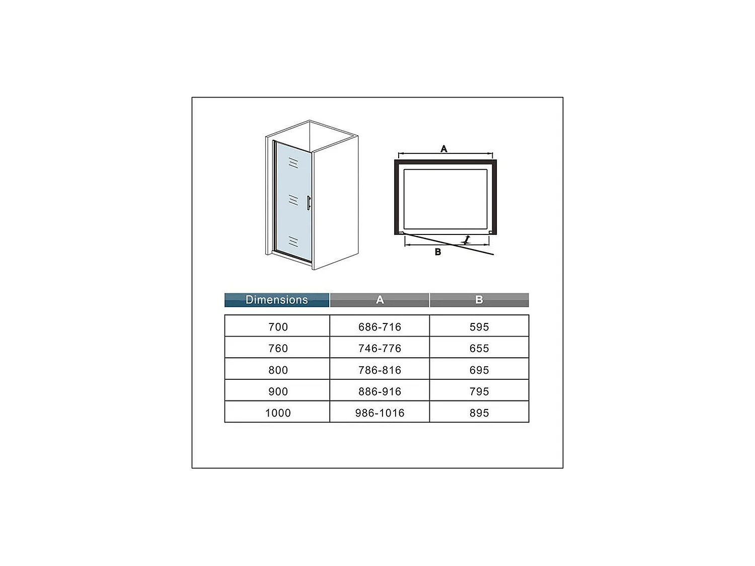 Porte de douche pivotante 100x185cm en niche en verre bande central dépoli anticalcaire Installation à Gauche