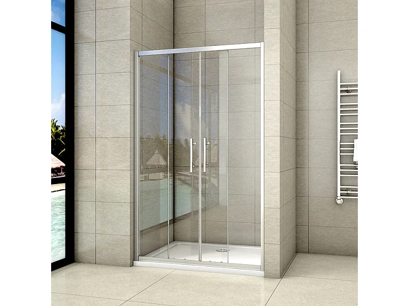 Porte de douche L'accès au centre - 4 volets - Porte de douche coulissante 160x190cm en verre de sécurité