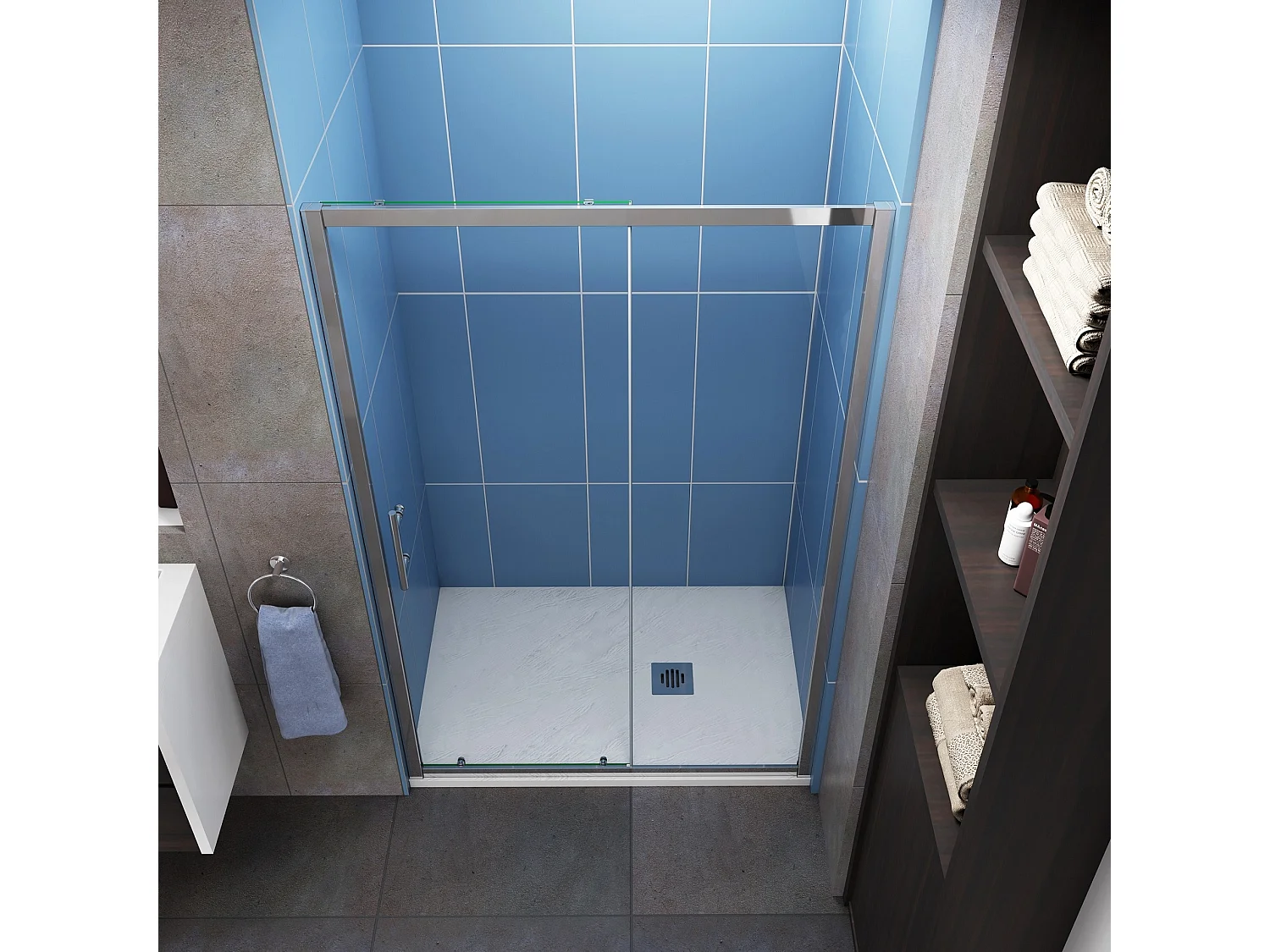 Porte de douche coulissante 160x190cm en 5mm verre trempé, porte de douche Hauteur 190cm - 2 volets