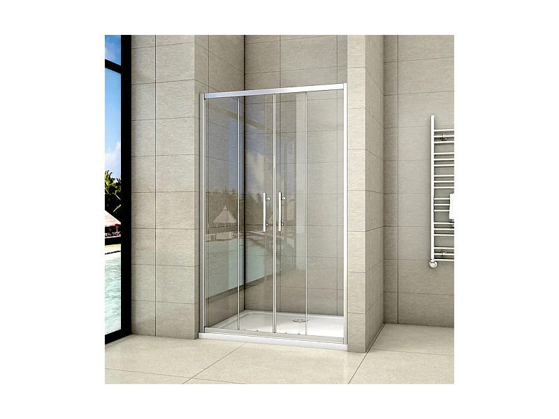 Porte de douche L'accès au centre - 4 volets - Porte de douche coulissante 120x190cm en verre de sécurité