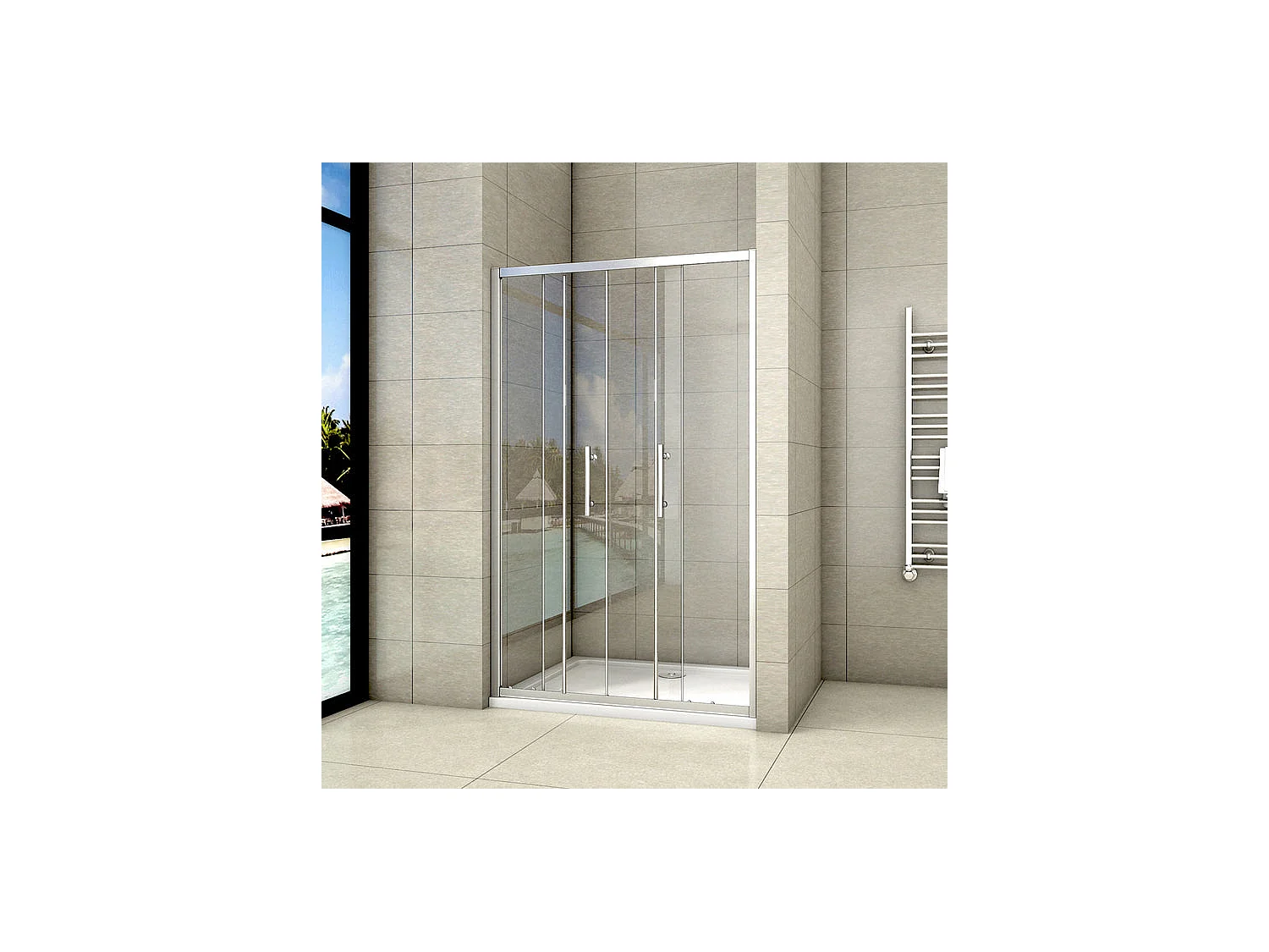 Porte de douche L'accès au centre - 4 volets - Porte de douche coulissante 120x190cm en verre de sécurité