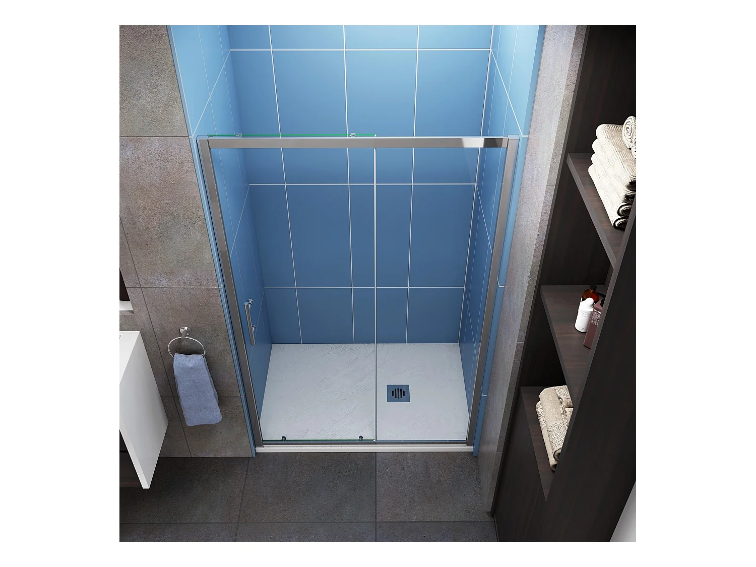 Porte de douche coulissante 140x190cm en 5mm verre trempé, porte de douche Hauteur 190cm - 2 volets