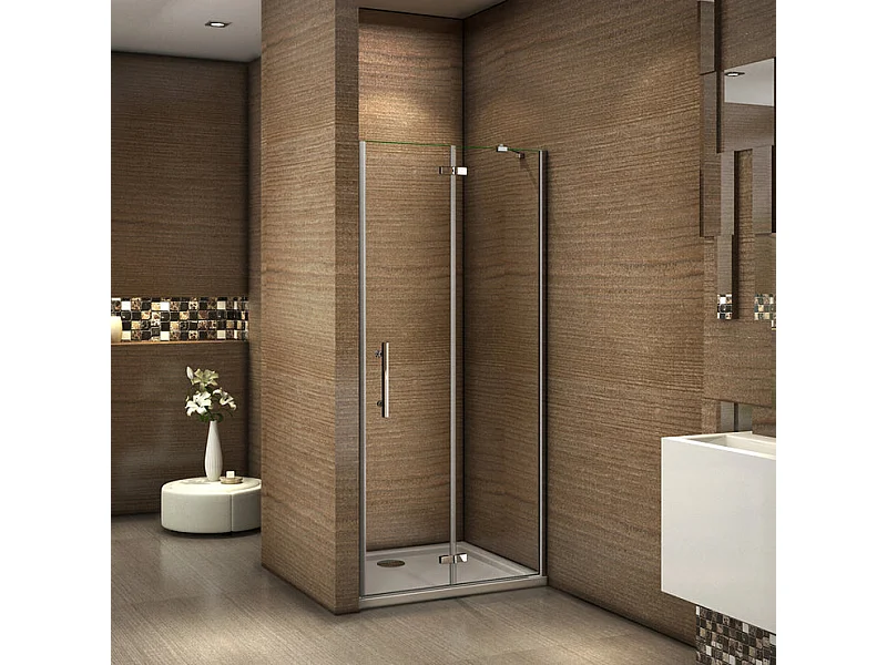 Paroi de douche pivotante 100x195cm en 6mm verre sécurité anticalcaire, installation en niche