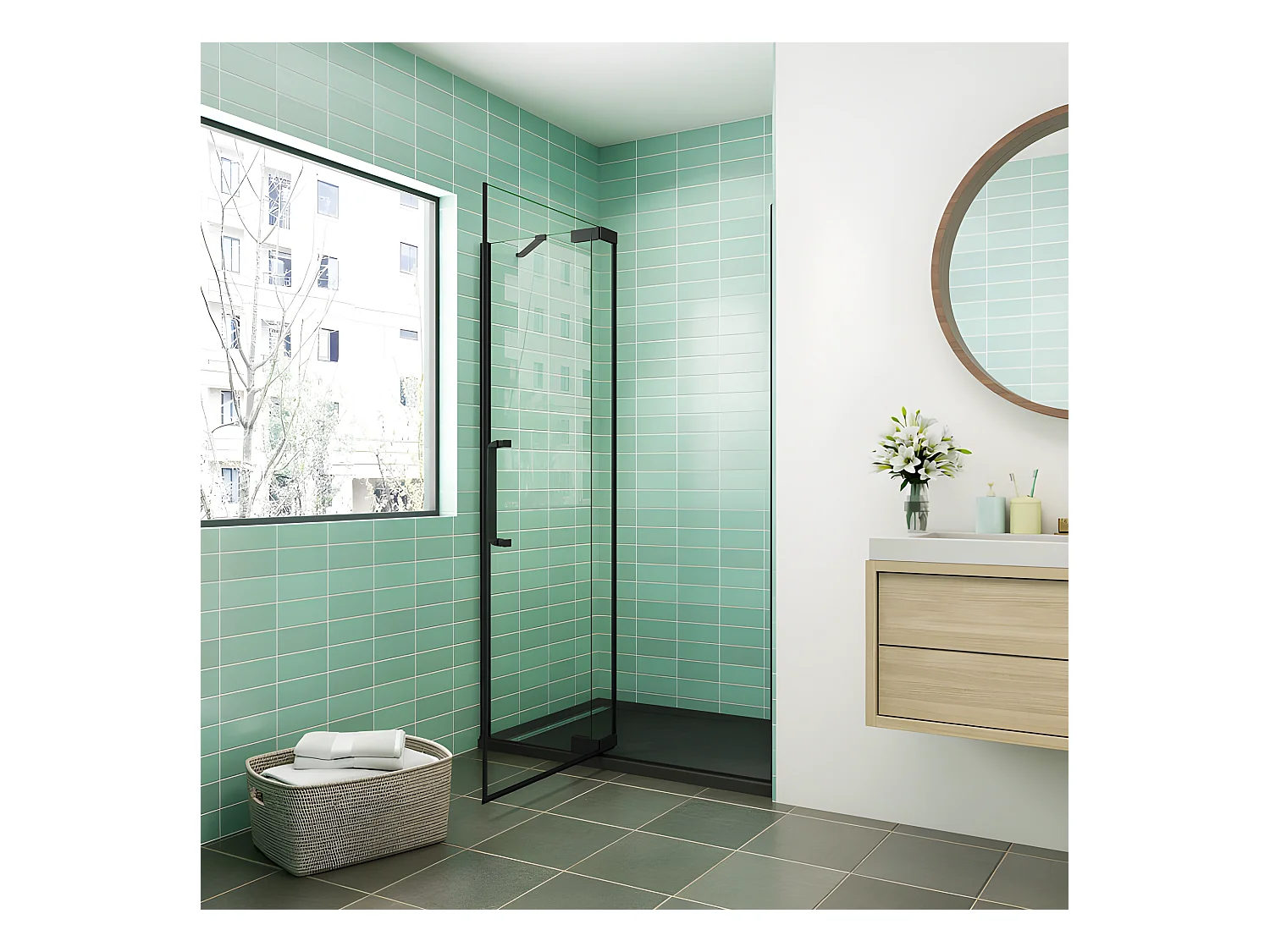 Draaibare douchedeur 120x195cm - Mat zwart - 8mm antikalk veiligheidsglas