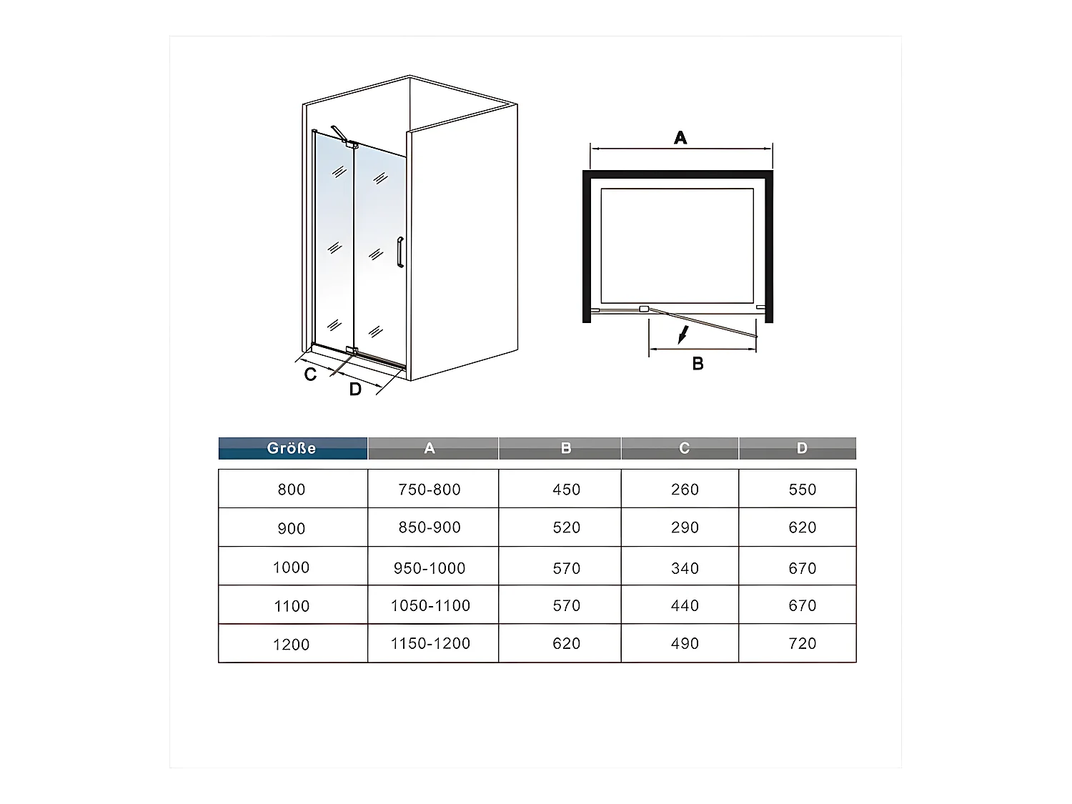 Draaibare douchedeur 120x195cm - Mat zwart - 8mm antikalk veiligheidsglas