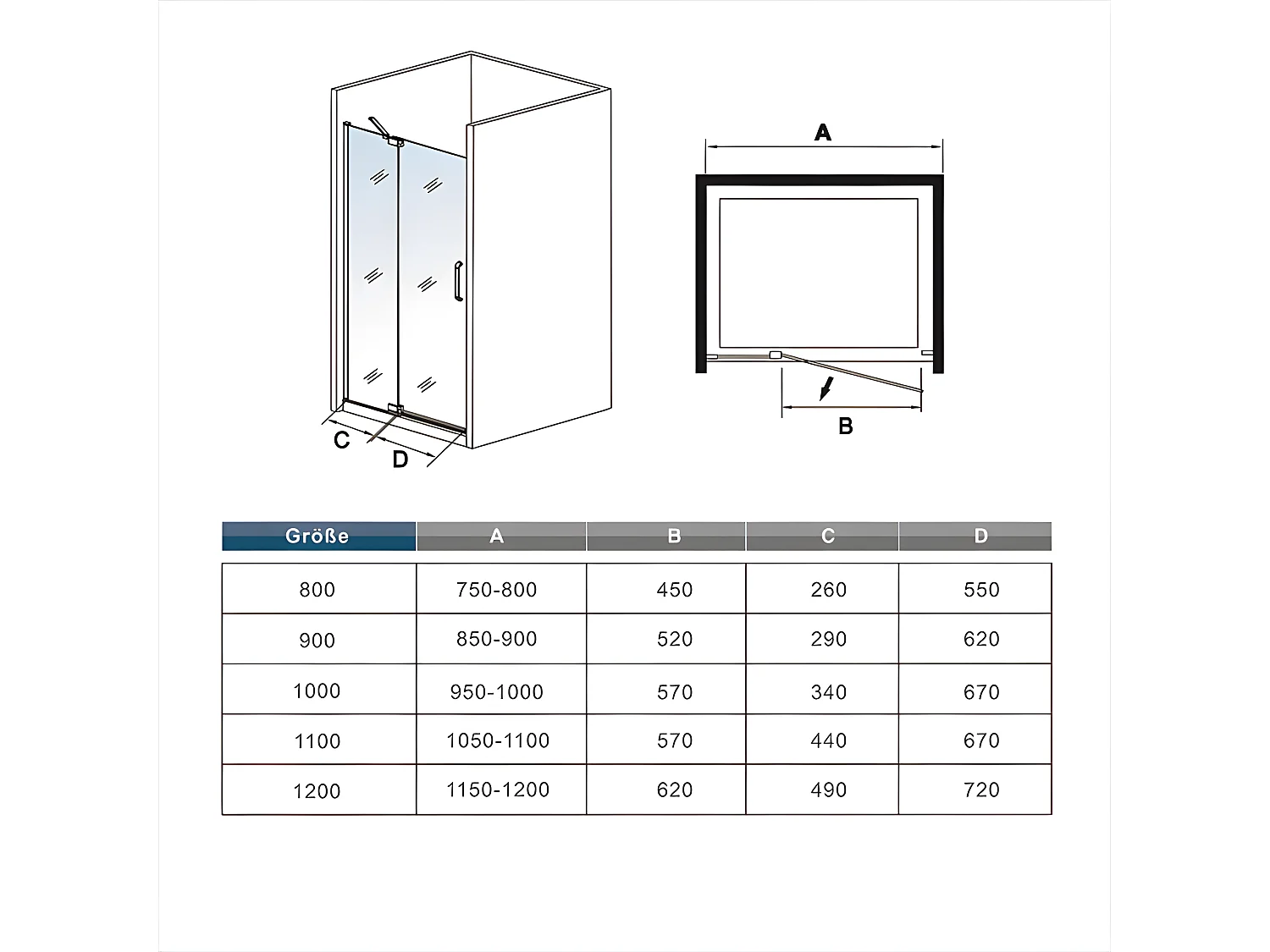 Porte de douche pivotante 120x195cm - Noir Mat - Verre 8mm verre securit anticalcaire