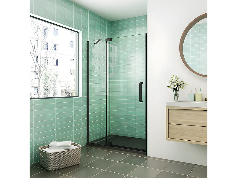 Draaibare douchedeur 120x195cm - Mat zwart - 8mm antikalk veiligheidsglas