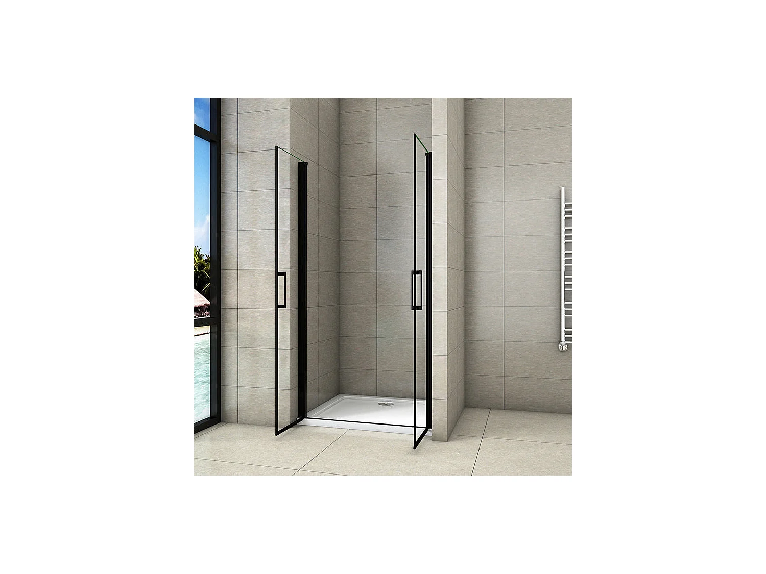 Porte de douche battante 80x200cm profilé noir mat Porte de douche Hauteur 200cm en 8mm verre securit anticalcaire