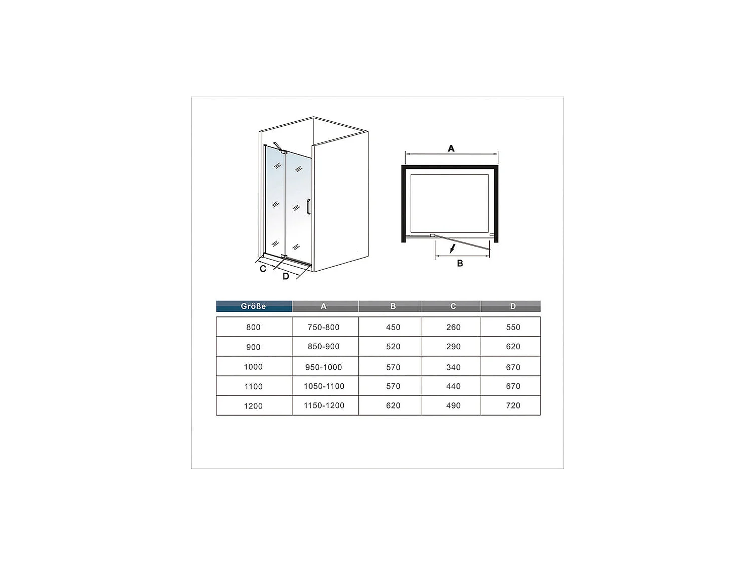 Draaibare douchedeur 100x195cm - Mat zwart - 8mm antikalk veiligheidsglas
