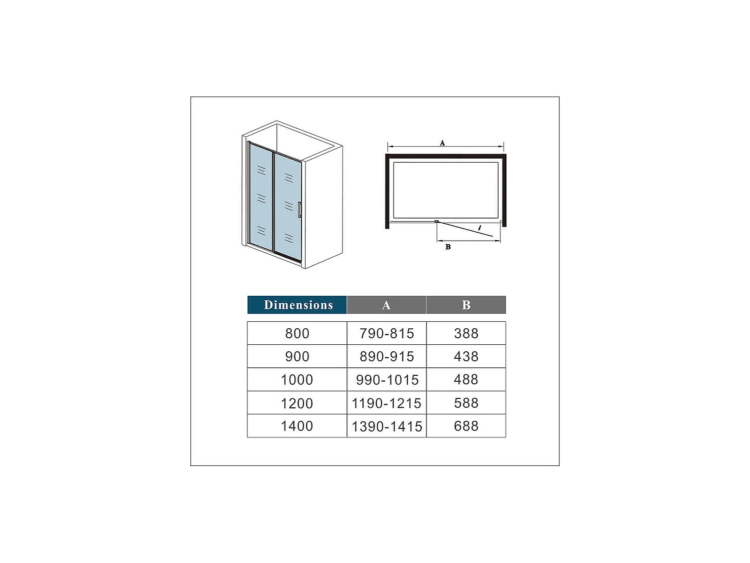 Draaibare douchedeur 120x185cm mat zwart profiel Nisinstallatie, antikalk veiligheidsglas