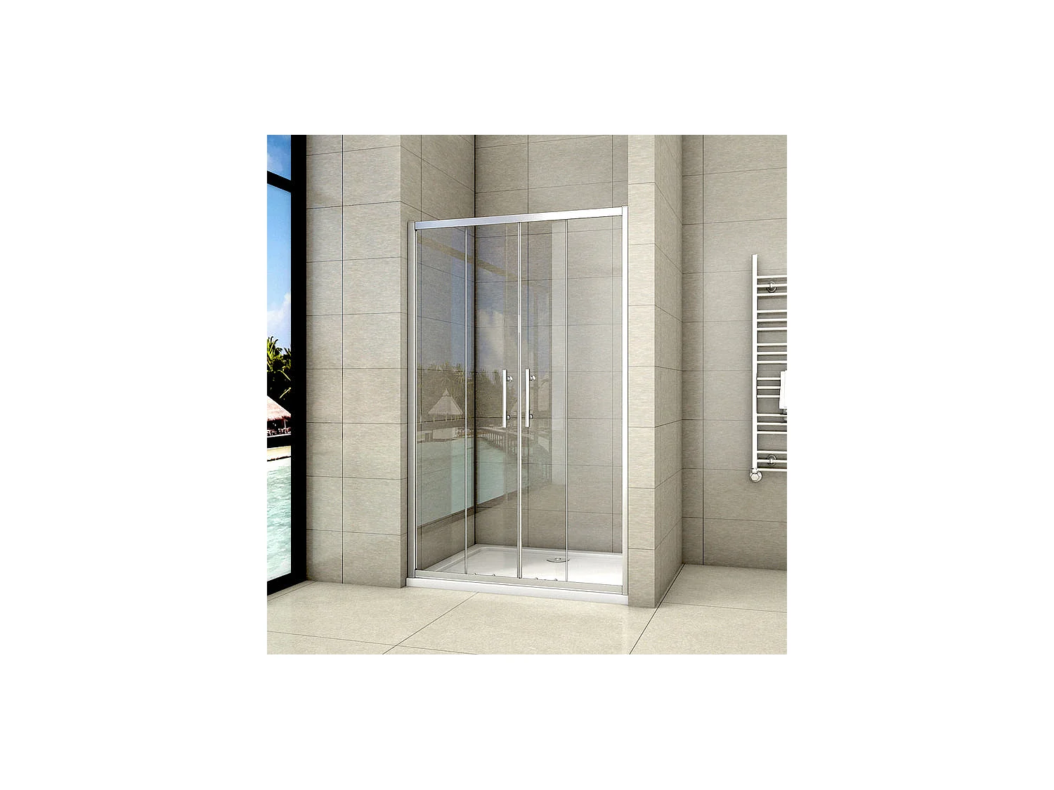 Porte de douche L'accès au centre - 4 volets - Porte de douche coulissante 150x190cm en verre de sécurité