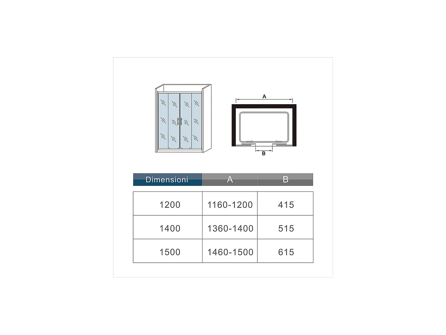 Douchedeur entreecentrum -4 lamellen met schuifdeur 150x190cm veiligheidsglas