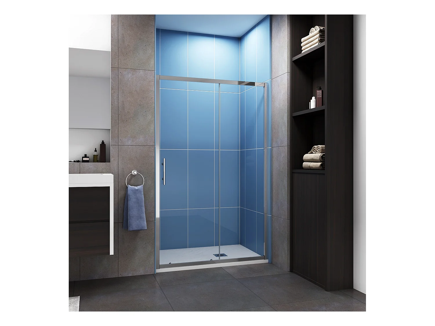 Porte de douche coulissante 100x190cm en 5mm verre trempé, porte de douche Hauteur 190cm - 2 volets